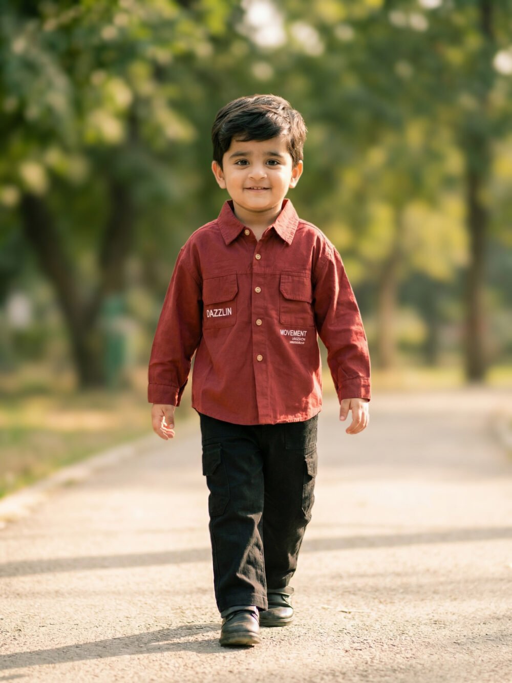 Boys’ Rust Red “DAZZLIN” Utility Shirt & Black Cargo Jogger Set