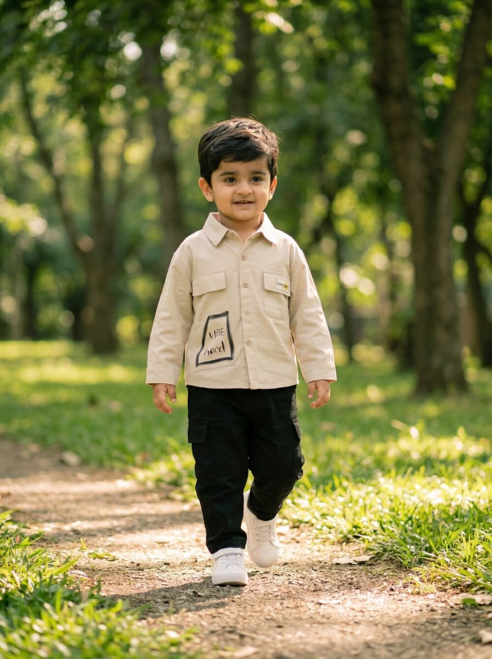 Boys’ Beige Utility Shirt & Black Cargo Pants 2-Piece Co-ord Set