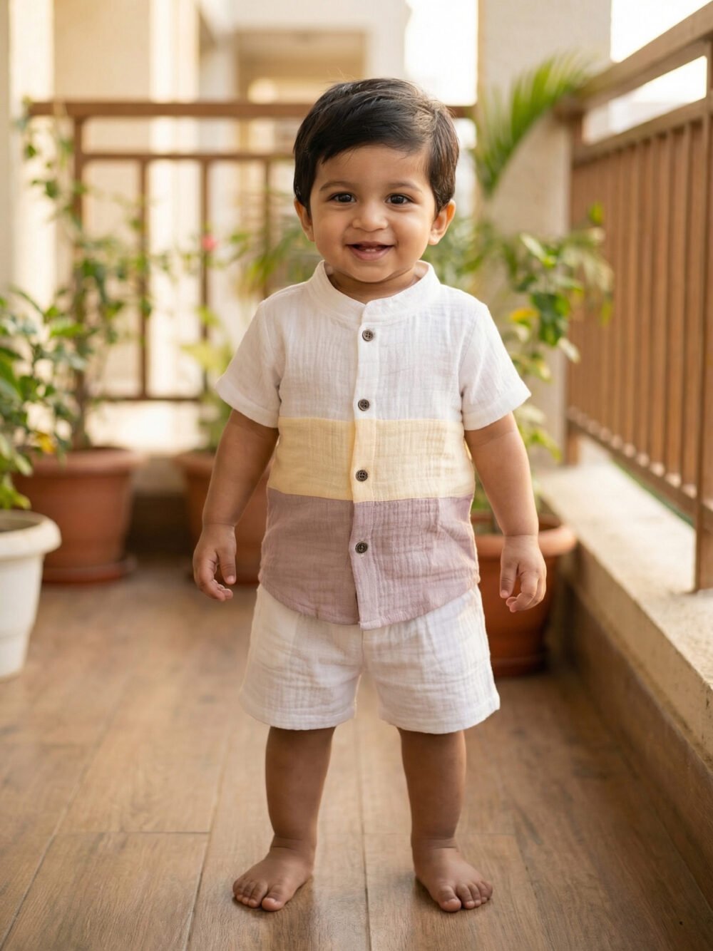 Baby Boys White Cotton Shirt with Shorts Set (2-Piece Summer Outfit)